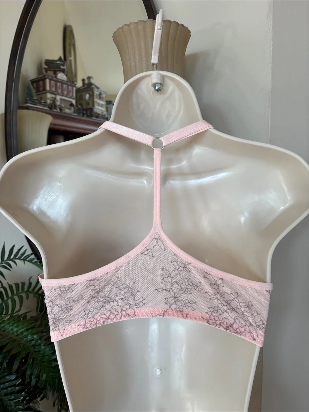 Victoria's Secret Pink & Gray Lace Front-Close Racerback Bombshell Push-Up Bra